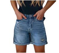 AEGJEGVD Short Jean Femme Sexy Taille Basse Bermuda en Jean Été Pantacourt Droit Denim Shorts en Jeans Large Baggy Boyfriend Sexy Hot Pants avec Poches Décontracté Pantacourt Pas Cher Vente Flash