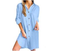 AEGJEGVD Soldes 2025 Robe Chemise Droite Boutonnée Devant Blanche Coton Lin Femme Grande Taille Décontracté à Manches Longues Robe de Plage Ample Tunique Robes Longueur Genou Rétro Maxi Longue Dress