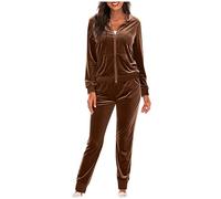 AEGJEGVD Survetement Femme Velours Jogging Femme Ensemble Manches Longues Hiver Tenue de Pyjama Sweatshirt Zippé et Pantalon Jogging Ensemble Survêtement de Loisirs Survêtement pour Femme 2024