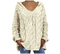 AEGJEGVD Sweat à Capuche Femme Pull Femme Chic et Elegant Manches Longues Automne Ample Sweat Pullover Couleur Unie Oversize Sweatshirt Loose Hoodies à Capuche Hauts Top Pulls Tricoté Laine Pas Cher