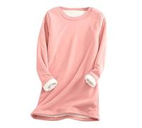 AEGJEGVD Sweat Femme Polaire Sweat-Shirt Manches Longues Pull Hiver Sweat sans Capuche Col Rond Couleur Unie Chaud Coton Pullover Épais Thermique Décontractée Haut Chaud en Peluche Lingerie Pyjama