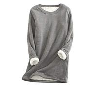 AEGJEGVD Sweat Femme Polaire Sweat-Shirt Manches Longues Pull Hiver Sweat sans Capuche Col Rond Couleur Unie Chaud Coton Pullover Épais Thermique Décontractée Haut Chaud en Peluche Lingerie Pyjama