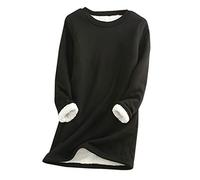 AEGJEGVD Sweat Femme Polaire Sweat-Shirt Manches Longues Pull Hiver Sweat sans Capuche Col Rond Couleur Unie Chaud Coton Pullover Épais Thermique Décontractée Haut Chaud en Peluche Lingerie Pyjama