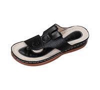 AEGJEGVD Tongs Femme Cuir Nu-Pieds Orthopédique Pied Large Flip Flop Plates Élégante Confortable Bout Ouvert Sandales Mules Ete Tongues Bohème Chic Chaussures Tongs Mode Femmes Talon Compensé