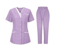 AEGJEGVD Uniforme Blouse et Pantalon Médical Femme Ensemble Haut et Pantalons Professionnelle Soignante Vêtement Médical Tenue De Travail avec Haut et Pantalon d'été Vêtements de Travail et Uniformes