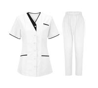 AEGJEGVD Uniforme Médicale Femme Élastique Ensemble: Haut et Pantalons + Blouse Medicale Femmes/Vêtements Médicals Tenue Infirmiere Professionnelle d'été Vetements de Travail et Uniformes
