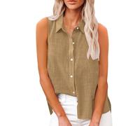 AEGJEGVD Ventes Flash Chemise en Lin Femme été Haut Chic et ÉLéGant Coton Lin T-Shirt sans Manches Col en V Chemisier Tunique Tops avec Boutons DéContractéS Ample Chemisiers et Blouses Vetement Solde