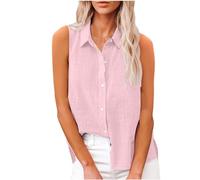 AEGJEGVD Ventes Flash Chemise en Lin Femme été Haut Chic et ÉLéGant Coton Lin T-Shirt sans Manches Col en V Chemisier Tunique Tops avec Boutons DéContractéS Ample Chemisiers et Blouses Vetement Solde