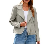 AEGJEGVD Veste en Daim Femme Manteau Aviateur Faux Suede avec Fermeture éclair Blousons et Manteaux Jacket Lapel Collar Blouson mi Saison Aviateur de Travail Bombers Femmes Vestes Moto Automne