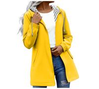 AEGJEGVD Veste Imperméable Femme À Capuche Veste Mi Saison avec Fermeture À Glissière Blouson Imperméable pour Femmes Couleurs Unie Rayé avec Cordon Manteau Vêtement d'alpinisme en Plein Air