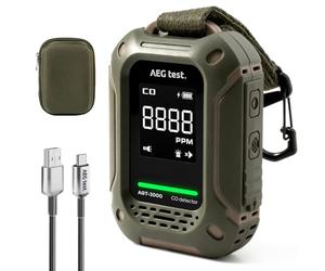 AEGTEST AGT-3000 Détecteur de monoxyde de Carbone Portable, Veille 240 h, capteur CO amélioré pour Voyage, détecteur CO Rechargeable avec alertes sonores et visuelles pour Camping, 0-1000 ppm