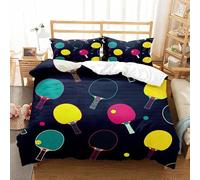 Aegydalo Housse De Couette 200x200cm Housse De Couette Enfants Adulte Microfibre 3D Imprimé Raquette de ping-Pong colorée Parure de Lit avec Fermeture Éclair et 2 Taies d'oreiller 50x75cm