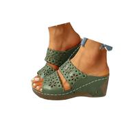 AEHAXGD Sandales orthopédiques à semelle compensée basse pour femme - Bout ouvert - Coupe large - Brodées - Avec sangle de remorquage romaine - Avec accents cloutés - Confortables pour la plage et les