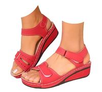 AEHAXGD Sandales orthopédiques compensées pour femme - Soutien de la voûte plantaire - Sandales à plateforme large avec sangle Velcro - Chaussures décontractées à enfiler - Semelle souple - Chaussures