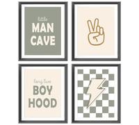 AEHIE Lot de 4 affiches rétro « Little Man Cave » à carreaux pour garçon, adolescent, dortoir, décoration murale, sans cadre, 20,3 x 25,4 cm, cadeaux pour adolescents et garçons