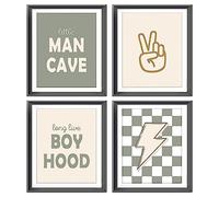 AEHIE Lot de 4 affiches rétro « Little Man Cave » à carreaux pour garçon, adolescent, dortoir, décoration murale, sans cadre, 20,3 x 25,4 cm, cadeaux pour adolescents et garçons
