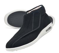 AEHO Pantoufle OrthopéDiques Homme Hiver Fourrées Doublure Chaussons Patients diabétiques Dames Edema Swollen des Sandales Chausson Fermeture Scratch,Black Plush,41 EU