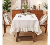 Aeici Nappe de Table Blanche 140x100cm, Petite Nappe en Lin à Volants | Élégante nappe rectangulaire en lin et polyester. Tissu anti-poussière, lavable et infroissable pour table basse.