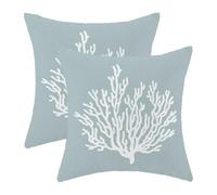 AEIOAE Lot de 2 housses de coussin décoratives en lin pour intérieur et extérieur, maison, canapé, chambre à coucher, salon - 40,6 x 40,6 cm - Bleu corail