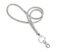 AEIOPRS 1 Pcs Crystal Lanyard Necklace with Bling Keychain Holder Transparent Crystal Lanyard with Lobster Clasp for ID Card Bus Pass Blanc