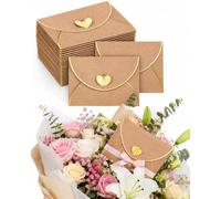 AEIOPRS 50 Petites Enveloppes Kraft avec Fermeture Cœur et Bord Doré, Rétro Chic pour Invitation Mariage, Anniversaire, Idéal pour un Petit Mot de Félicitation