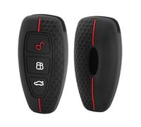 Aeipou Coque de e voiture en silicone souple compatible avec Ford Focus, Fiesta, Kuga, st Line, Puma, Smax, Mondeo, Ranger, accessoires pour istance à 3 boutons en TPU, noir et rouge