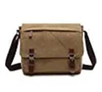AEJHSIN Leather Messenger Bag Men Vintage hommes toile sac de messager affaires décontracté voyage à bandoulière ordinateur portable sacs for Bolso Hombre rétro(Khaki,L)