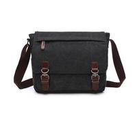 AEJHSIN Leather Messenger Bag Men Vintage hommes toile sac de messager affaires décontracté voyage à bandoulière ordinateur portable sacs for Bolso Hombre rétro(Black,M)