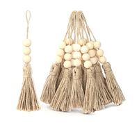 AEKAO Lot de 20 Pompons en Corde de Jute avec 3 Perles en Bois, Corde de Chanvre pour Sapin de Noël, Loisirs créatifs, Guirlande de Perles en Bois, Projet, Mariage, décoration de fête (Couleur