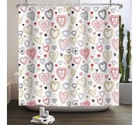 AEKDCL Rideau de douche en tissu imperméable lavable avec 12 crochets Motif cœurs Rouge/noir 260 x 200 cm
