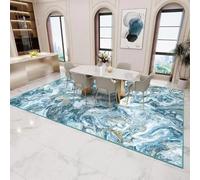 AEKDCL Tapis antidérapant bleu/doré, à poils ras - Lavable en machine - Moderne - Résistant aux taches - Pour salon, chambre à coucher, salle à manger - 60 x 120 cm