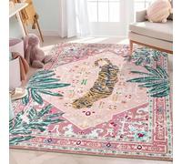 AEKDCL Tapis bohème 150 x 180 cm - Joli tigre rose - Tapis d'intérieur en fausse laine - Antidérapant et lavable - Tapis de sol à poils courts pour chambre d'enfant, chambre à coucher, salle de bain
