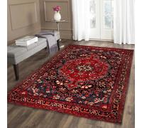 AEKDCL Tapis bohème vintage à poils longs lavable en machine - Antidérapant - Facile à nettoyer et durable - Pour salon, salle à manger, chambre à coucher, bureau - Rouge et noir