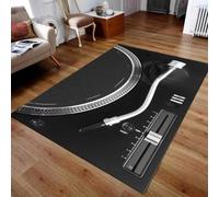 AEKDCL Tapis de salon, motif disque vinyle noir, blanc, 150 x 240 cm, tapis d'intérieur lavable, antidérapant, doux pour chambre à coucher, adolescent, enfants, amateurs de musique