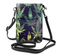 AEKGOHP A Puff In Time Petit sac à bandoulière en cuir imprimé feuilles de mauvaises herbes pour femme, imperméable et durable