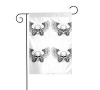 AEKGOHP Ailes de moto avec motif tête de mort - Mât de drapeau de jardin - Décoration extérieure - Double face - 30,5 x 45,7 cm