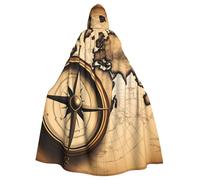 AEKGOHP Boussole et carte du monde imprimé Halloween adulte cape à capuche vêtements homme et femme manteau manteau jeu de rôle