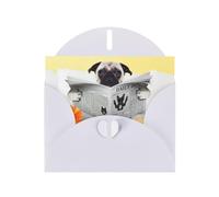 AEKGOHP Carte de vœux blanche avec imprimé chien carlin pour fête d'anniversaire festive