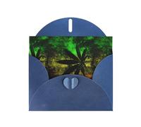 AEKGOHP Carte de vœux bleue avec drapeau de la Jamaïque et feuilles imprimées pour fête d'anniversaire festive