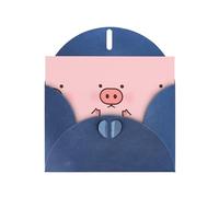 AEKGOHP Carte de vœux bleue avec imprimé cochon mignon pour fête d'anniversaire