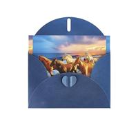 AEKGOHP Carte de vœux bleue Chevaux sur la plage Imprimés pour fête d'anniversaire festive Invitation