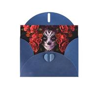 AEKGOHP Carte de vœux bleue Day of the Dead Sugar Roses Skull Prints pour fête d'anniversaire festive Invitation