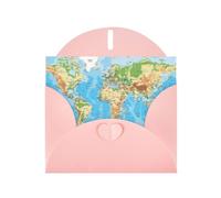 AEKGOHP Carte de vœux rose avec impression carte du monde pour fête d'anniversaire festive