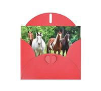 AEKGOHP Carte de vœux rouge avec imprimé cheval marron et blanc pour fête d'anniversaire festive