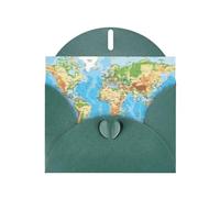 AEKGOHP Carte de vœux vert foncé avec impression carte du monde pour fête d'anniversaire festive