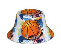 AEKGOHP Chapeau bob réfléchissant imprimé de basket-ball coloré, léger, respirant, pliable pour homme et femme, noir