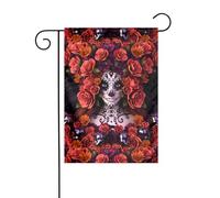 AEKGOHP Day of the Dead Sugar Roses Skull Prints Mât de drapeau extérieur Décoration double face 30,5 x 45,7 cm