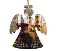 AEKGOHP Décoration de Noël en bois en forme d'ange - Motif galsses et raisins - À suspendre