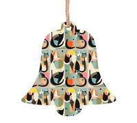 AEKGOHP Décoration de Noël en bois en forme de cloche, art moderne du milieu du siècle, motif chat à accrocher aux arbres de Noël