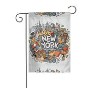 AEKGOHP Dessin animé mignon New York American Theme Art Prints Garden Flag Pole Outdoor Courtyard Décoration double face 30,5 x 45,7 cm